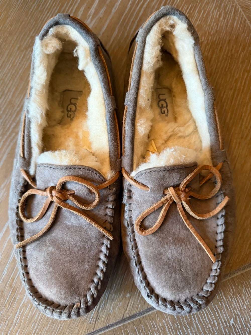 UGG Chestnut Brown Suede Shearling Moccasin Slippers